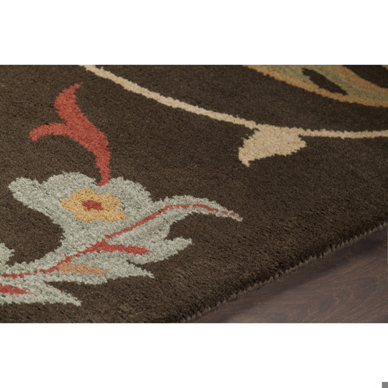 Adairsville Authentic Hand-Tufted Handmade Dark Brown, Gold, Terracotta, Sage Green & Tan Traditional Botanical Scrolling Floral Medallion Wool Area Rug