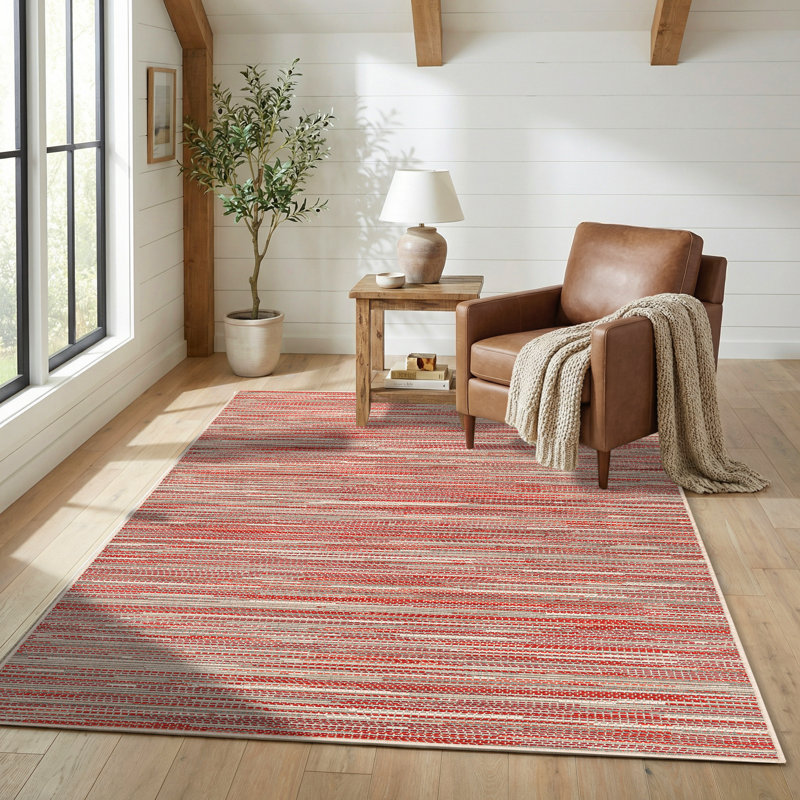Tapis d'intérieur / extérieur sable / marron / saumon à rayures Garbielle, Rectangle 2 pi x 3 pi 7 po