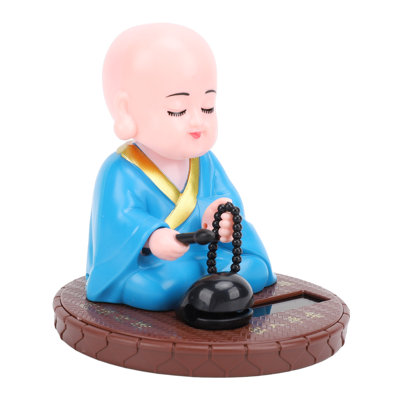 Petit moine Figurine solaire drôle de voiture secouant la tête jouet chinois statue tableau de bord ornement décoration bleu