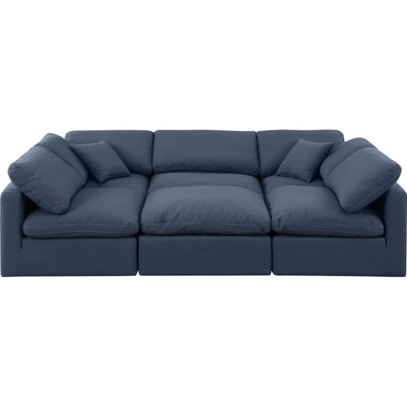 Itala Upholstered U-Shaped Sectional Reversible, Navy Linen Textured Fabric