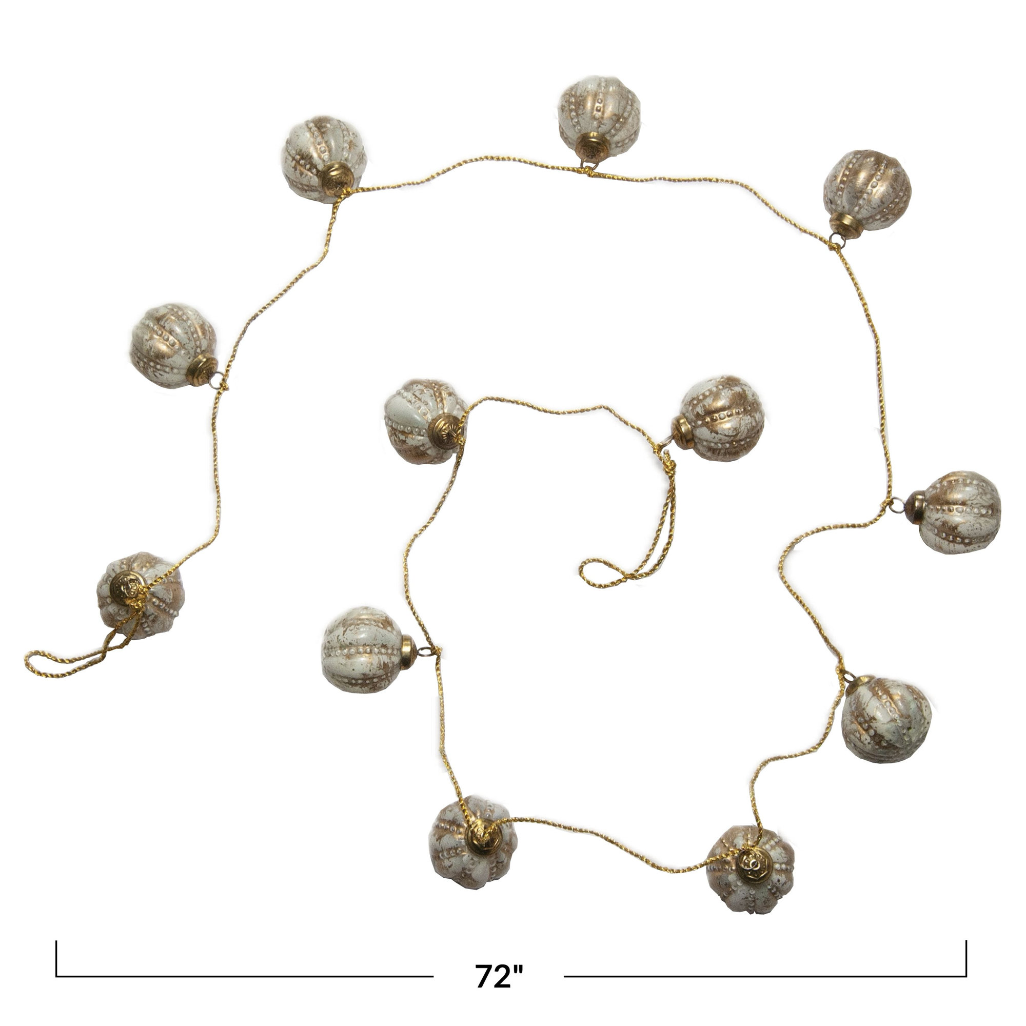 Embossed Glass Ball Ornament Garland With Gold Cord