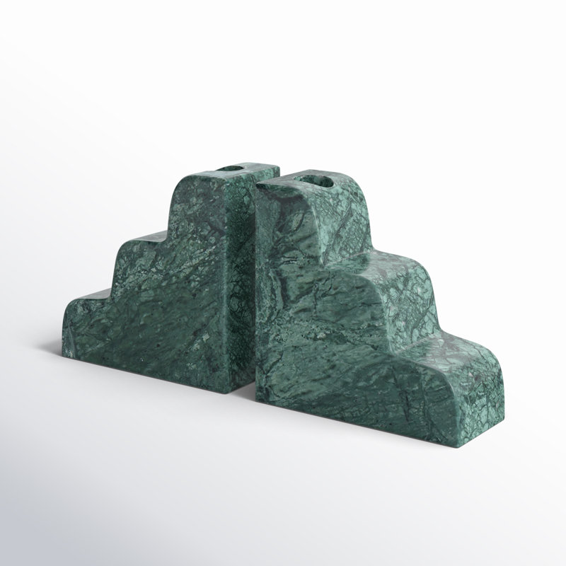 Marble Bookends with Candle Holder - Set of 2 - Teal
