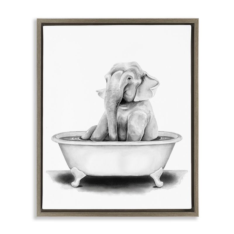«Elephant In Tub», H 17 po x l 21 po, Cadre flottant orme Montalcino