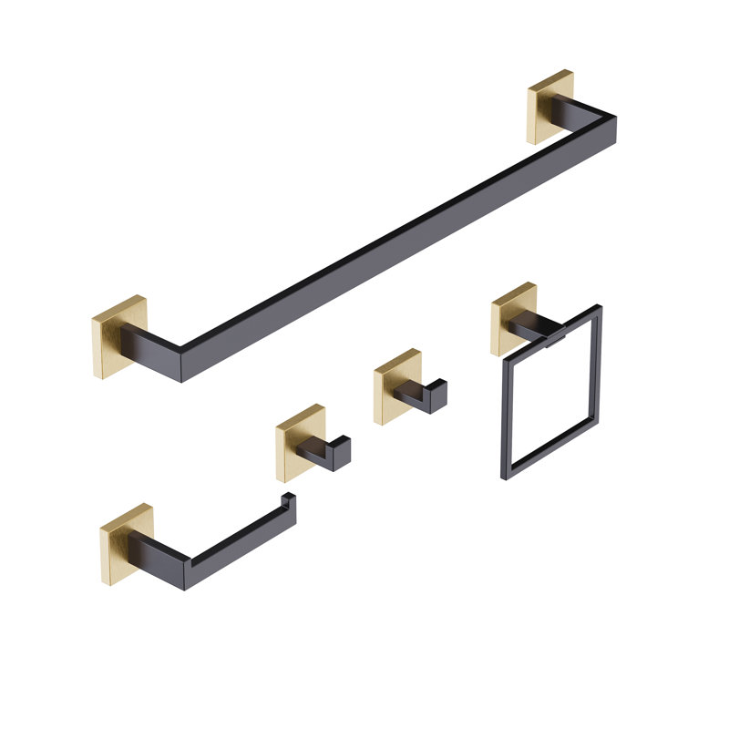 Topcraft 5-Piece Stainless Steel Bathroom Hardware Set, Brushed Gold/Matte Black 