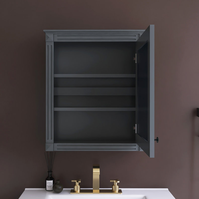 Armoire de rangement murale de salle de bain l 24 "x H 27" avec miroir, Gris