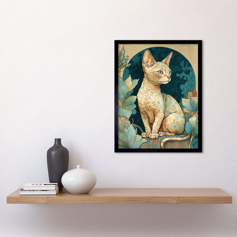 Devon Rex Cat With Pattern Fur Nouveau Modern - Single Picture Frame Print