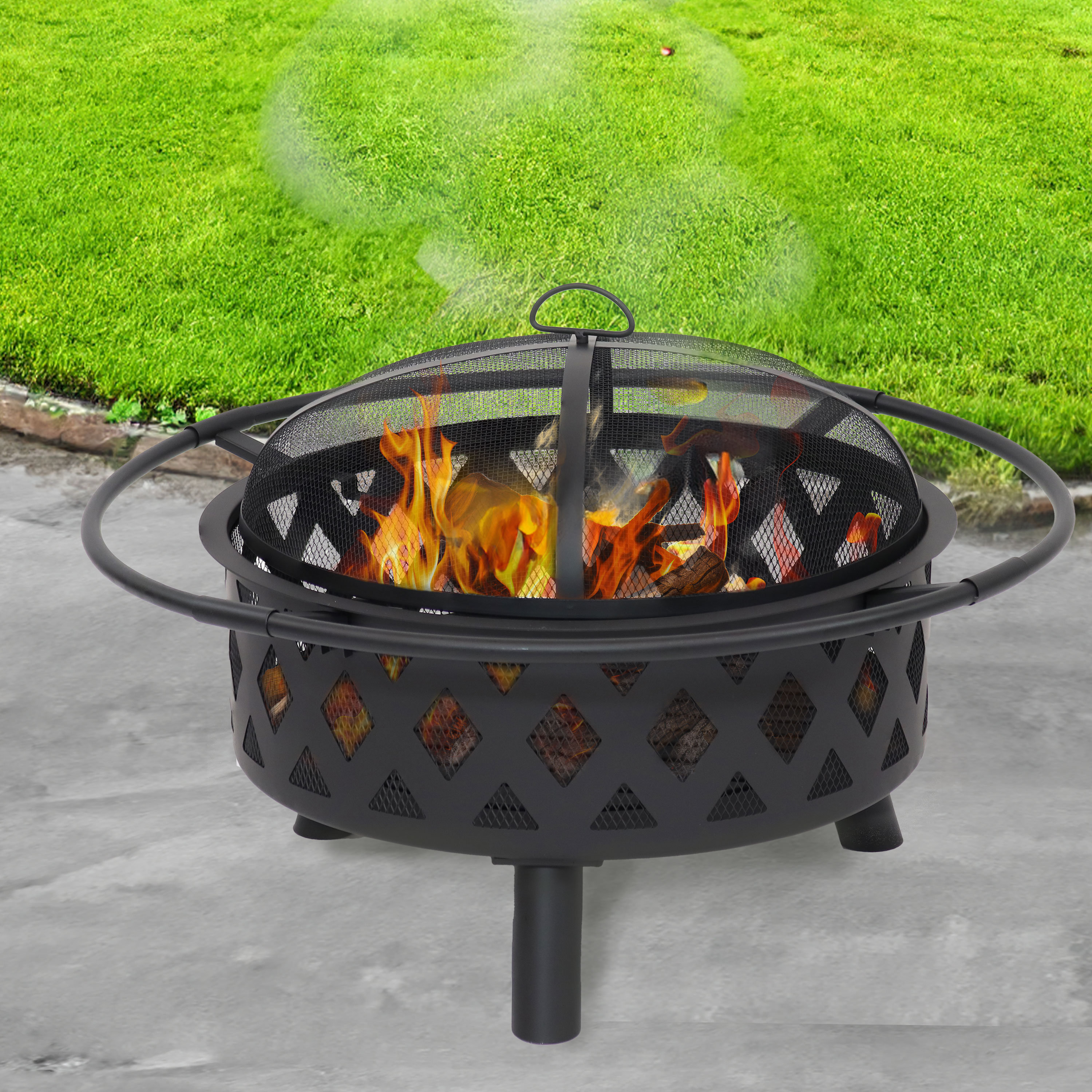 Jahidul Crossweave Round Wood-Burning Steel Outdoor Fire Pit with Screen | Wayfair