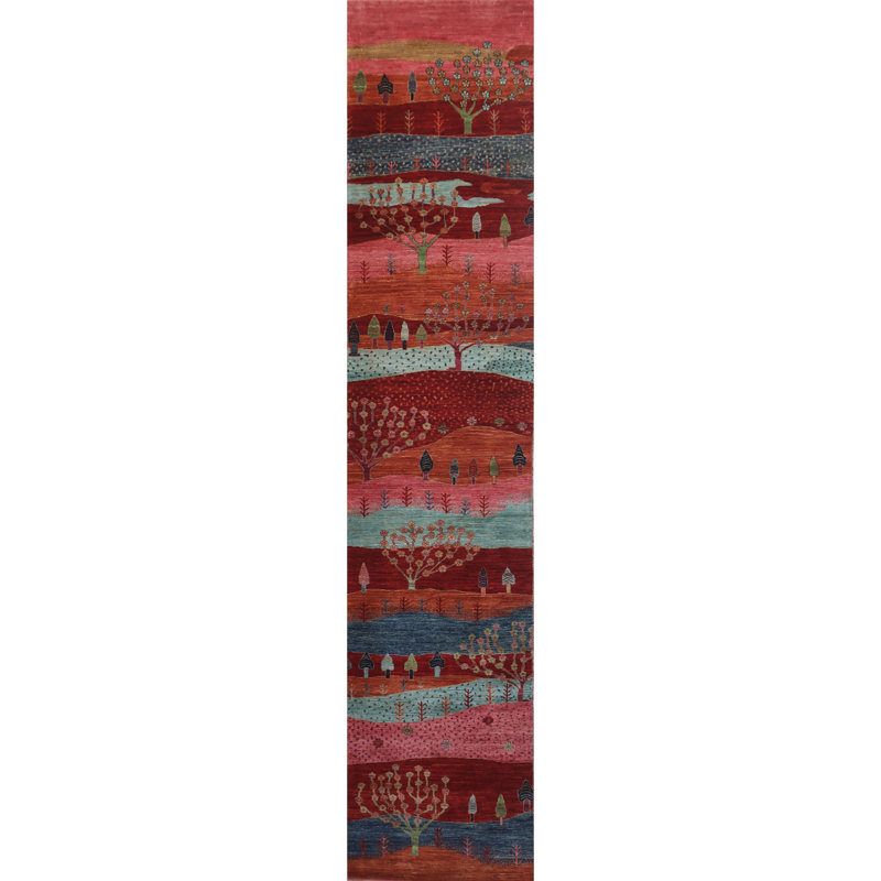 Hand Knotted Wool Area Rug in Red And Multi
