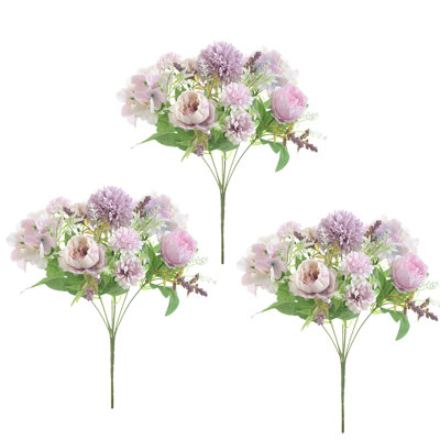 3-Pack Artificial Peony Bouquet Set with Silk Hydrangea & Wildflowers - Real Touch Stemmed Arrangements for Wedding Arch, Table Centerpieces, Home Office Decor
