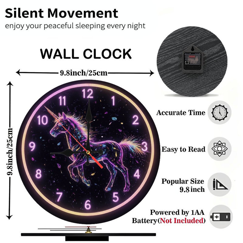 Horloge licorne effet néon