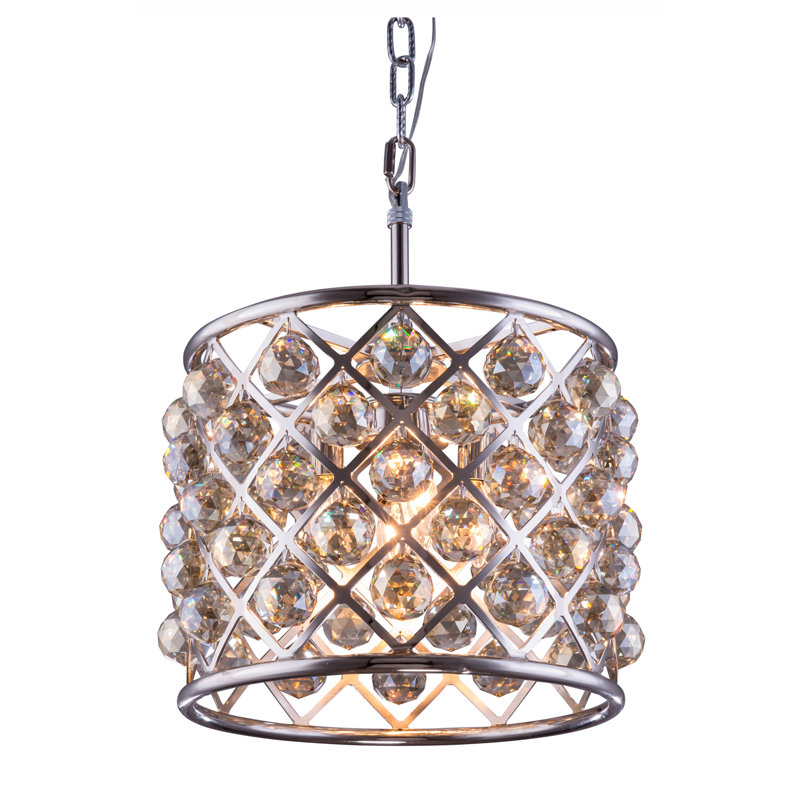 Swinney 4 - Light Dimmable Drum Chandelier, Golden Teak (Smoky), Polished Nickel