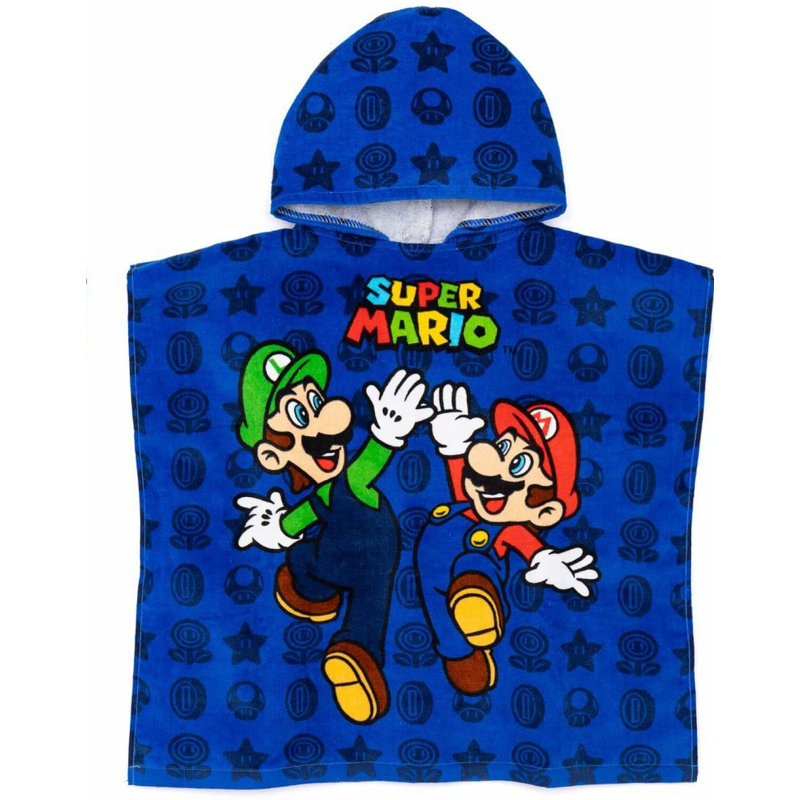 Starry Game Heroes Kids Towel Poncho - Luigi Blue Bath & Changing Robe