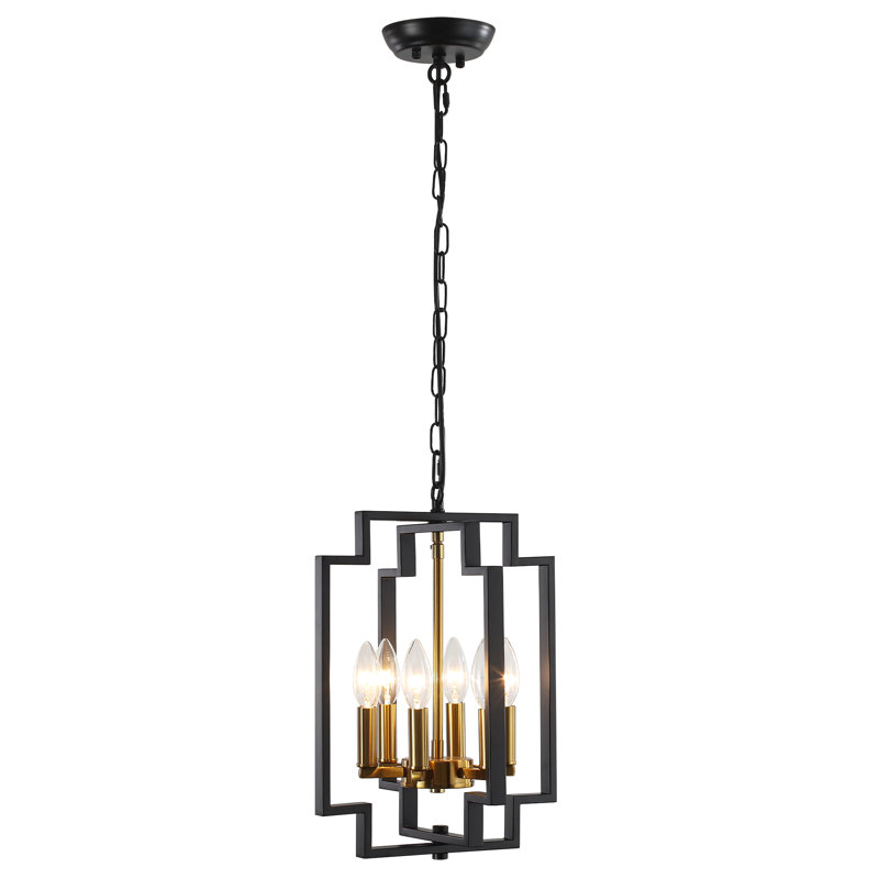 Luminaire suspendu rectangulaire de style chandelier 6 lumières 11,81 po à 6 lumières pour îlot de cuisine, Noir / or