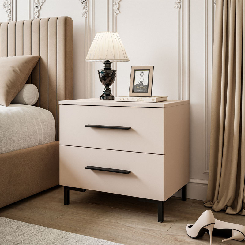 Aatikun Kashmir Bedside Table with LED Lighting, Cashmere/Black