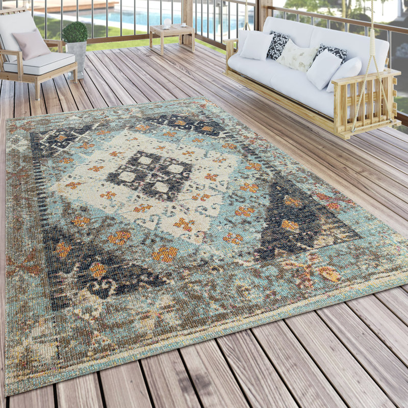 Tapis bleu / beige / jaune à tissage plat Codie-James, 2 pi 8 po x 4 pi 11 po
