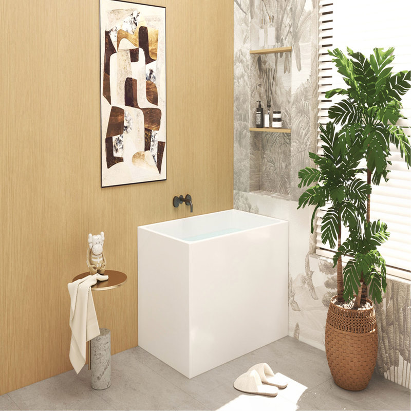 Baignoire autoportante en acrylique de 43 po, forme rectangulaire spacieuse, finition blanc brillant, trop-plein chromé et bonde escamotable certifiée CUPC