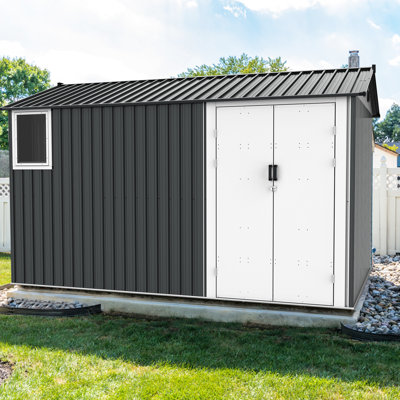 Upgraded Metal Outdoor Shed 8x12 Ft With Floor & Door - Dark Gray Stable Base Reinforced Ceiling