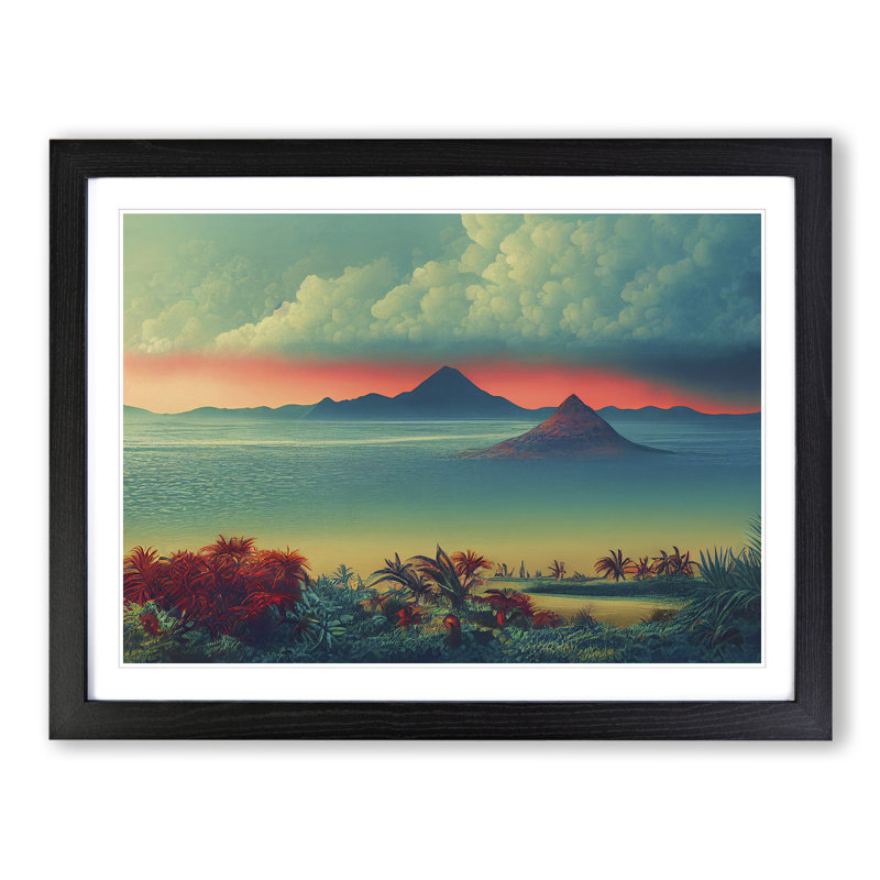 XH1022-7013X Pleasing Mountain Sunset - Single Picture Frame Print, Black Framed, 46cm H x 64cm W x 2cm D