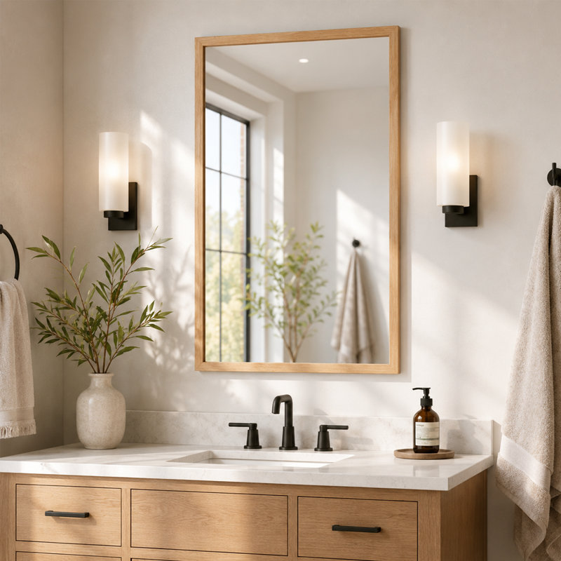 Miroir mural 36 po x 24 po Farmhouse, Bois naturel