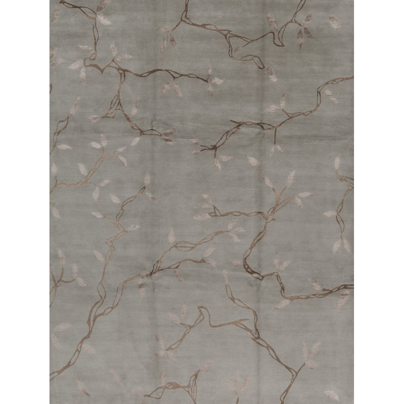 Wool Floral Area Rug in Gray