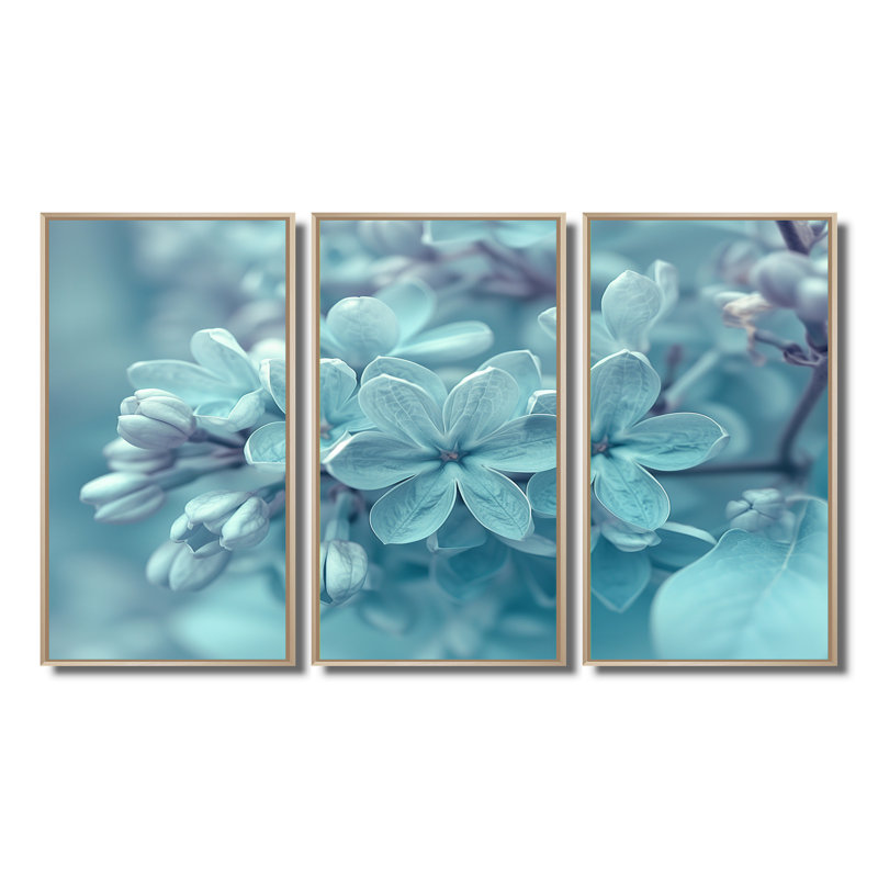 Ensemble de salon art mural lilas bleu et blanc, Toile naturelle avec cadre flottant, H 32 po x l 48 po x P 1 po