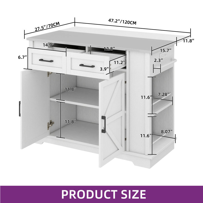 Rolling Portable Mobile Kitchen Island Cart On Wheels With Stainless Steel Metal Top Drop Leaf Power Outlet Storage Drawer Cabinet