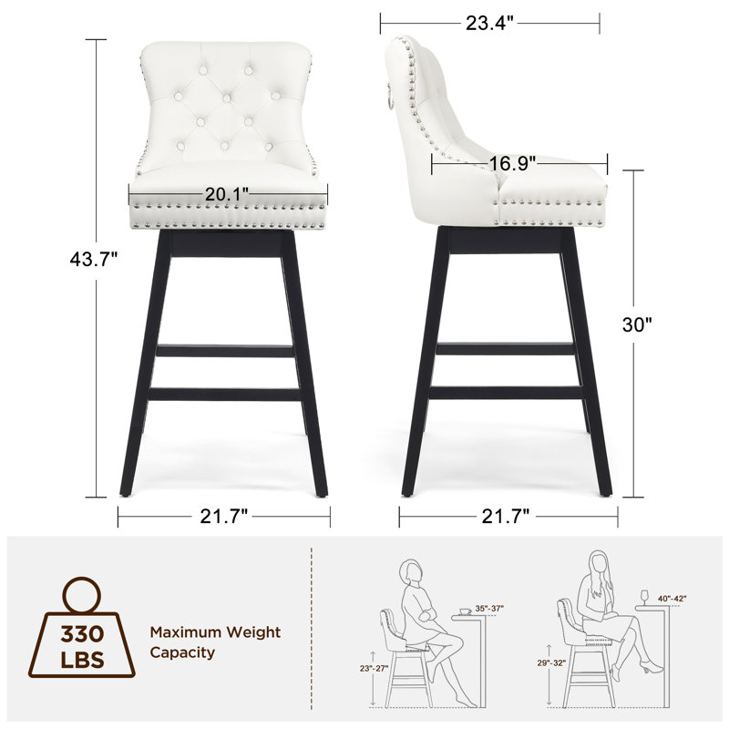 Timm Swivel Stool, White Faux Leather