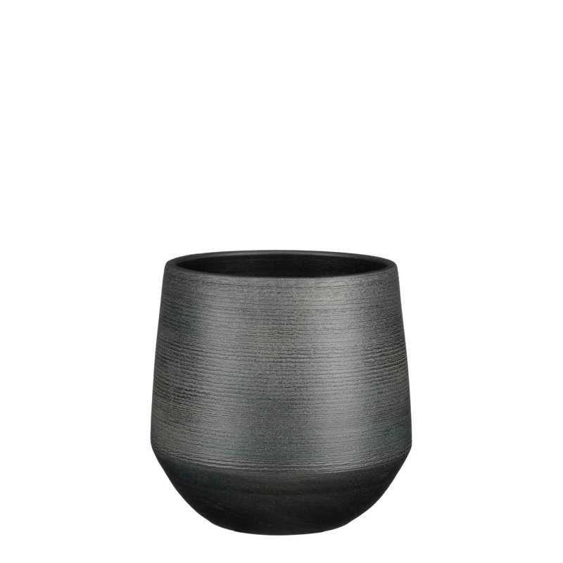 Evora Ceramic Pot Planter, 34cm H x 37cm W x 37cm D, Black