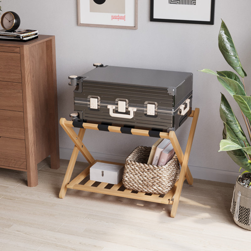 Folding Bamboo Luggage Rack, Beige