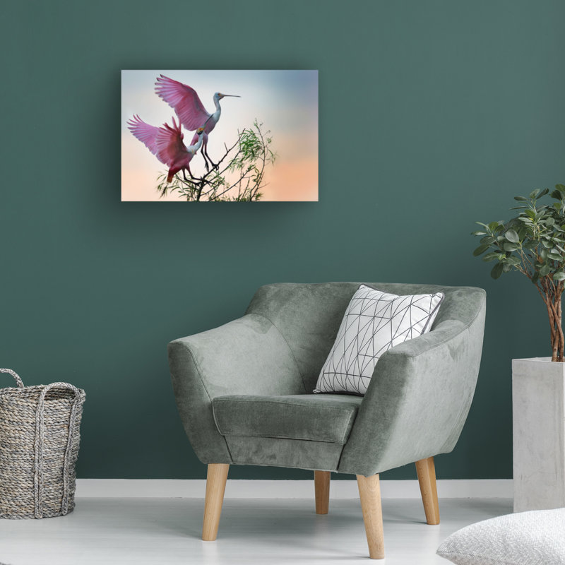 «Two Roseat Spoonbills On Canvas» par Phillip Chang, impression, H 30 po x l 47 po x P 2 po
