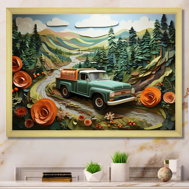 «Pickup Truck Offroad Adventures IV», reproduction sur toile, H 16 po x l 32 po x P 1 po, Cadre doré simple