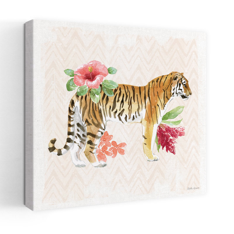 Dessin de tigre de la jungle IV, art tropical, H 48 po x l 48 po