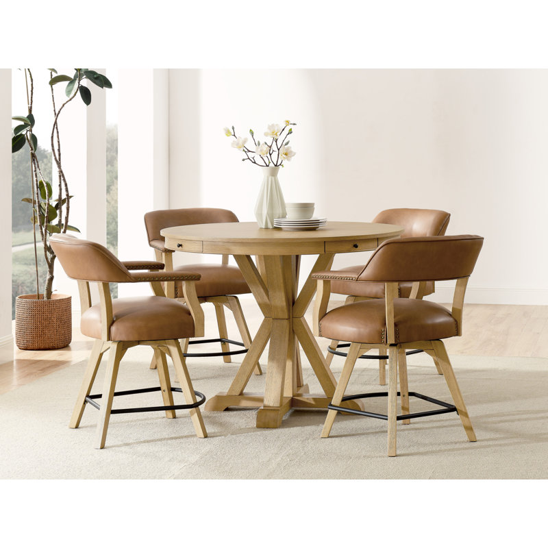 Resendez 4 - Person Counter Height Dining Set, Natural, Natural, Brown