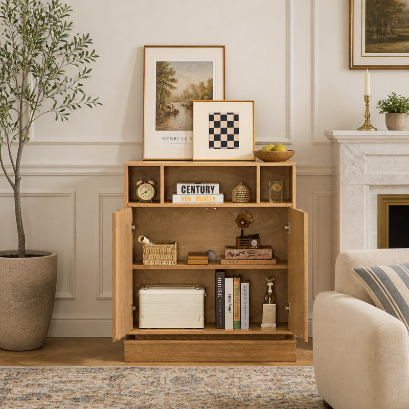 Buffet de style champêtre à panneaux cannelés avec rangement, étagère réglable, meuble télé avec passe-câbles, meuble de rangement d'appoint moderne et vintage pour entrée, couloir, cuisine, salon
