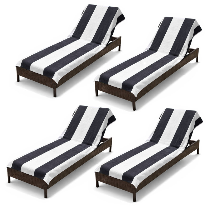 Superior Cabana Striped Cotton Standard Size Towel/ Chaise Lounge Chair Cover Set, Charcoal, Beach Towel - 4 Pack