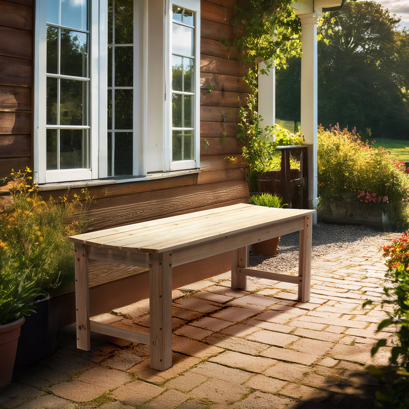 Banc de jardin en bois massif sans dossier, Naturel, H 17,7 po x l 48 po x P 17 po