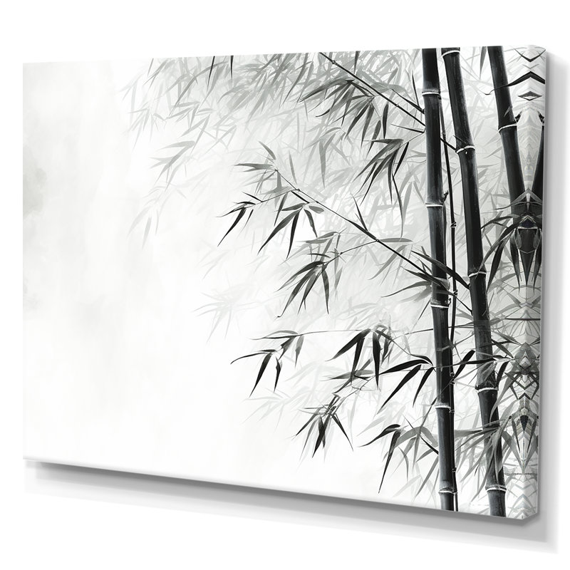Bambou sauvage noir et blanc sur toile, Toile tendue, H 12 po x l 20 po x P 1 po