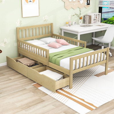Lit plateforme en bois 2 tiroirs avec tête et pied de lit