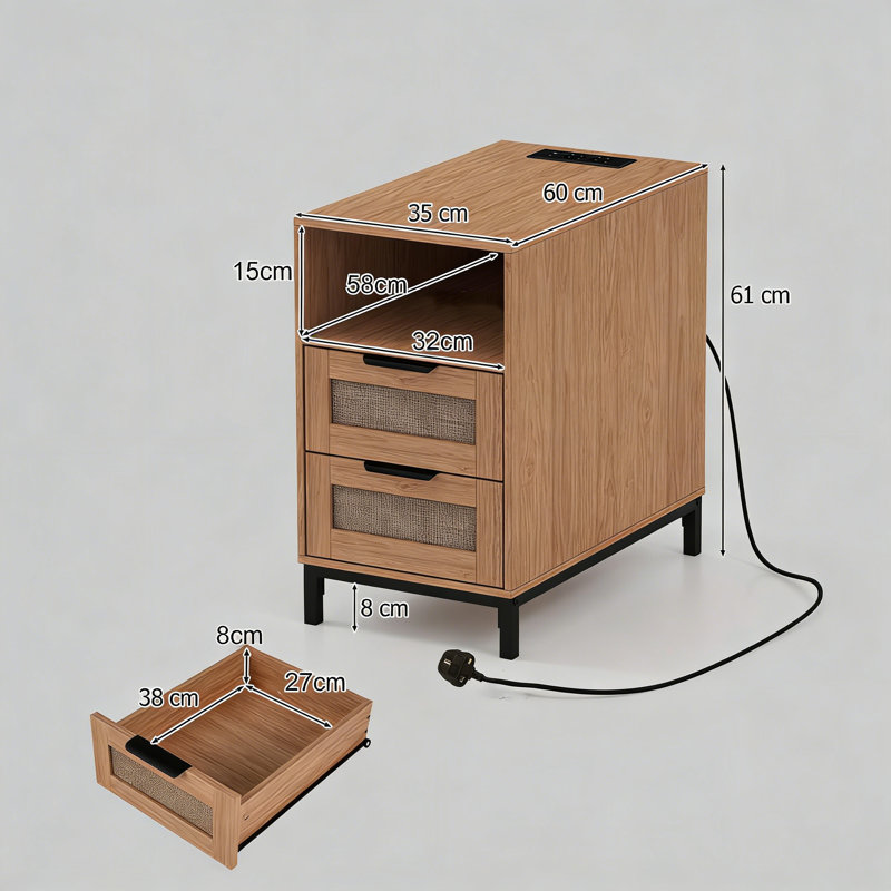 35cm W Manufactured Wood Bedside Table