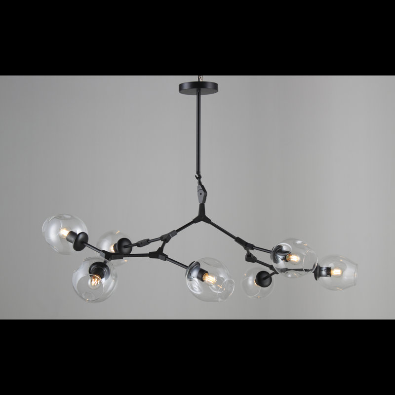 Lustre linéaire 7 lumières spoutnik modern Chilcott, Noir mat
