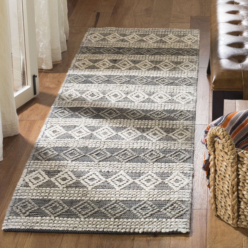 Natura Hand Woven Viscose/Wool Geometric Rug in Gray/Black, Runner 2'3" x 8'