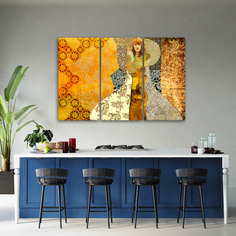 A Woman With A Decorative Background - Wrapped Canvas Print, 80cm H x 120cm W