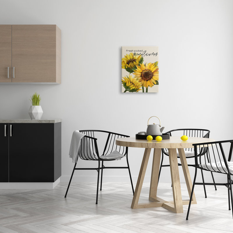 «Fresh Picked Sunflowers Calligraphy Vivid Yellow Blossoms», impression sur toile, Toile tendue, H 20 po x l 16 po x P 1,5 po
