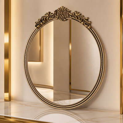 33.27" Round Vintage Relief Mirror Wall Hanging Elegant Decorative Mirror for Home Decor Retro Beautiful Design,Perfect for Living Room Bedroom and Hallway mirror,vintage gold