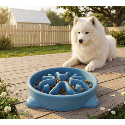Small Breed Slow Feeder Dog Bowl, Anti-Choking Bloat Stop Puzzle Bowl, 1 Cup, Blue