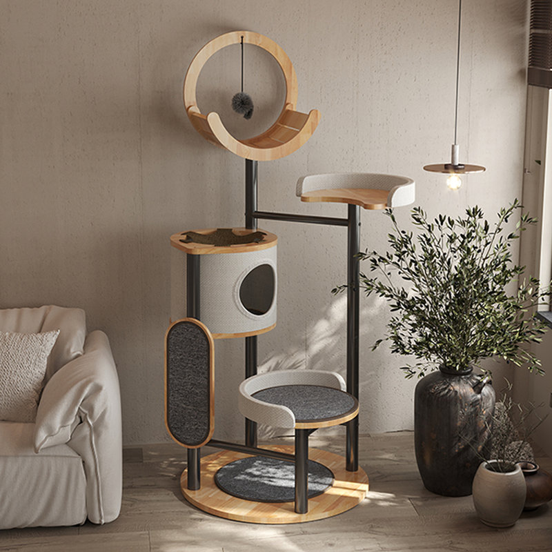 Solid Wood Cat Tree with Iron Pillars