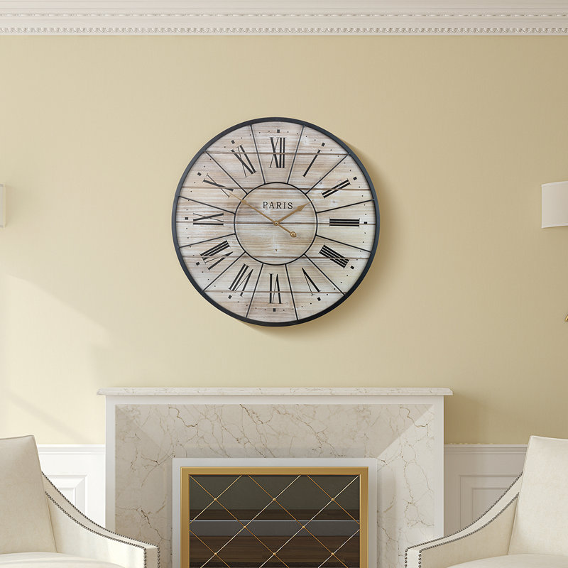 Sorbus Oversized Round Metal and Wood Wall Clock