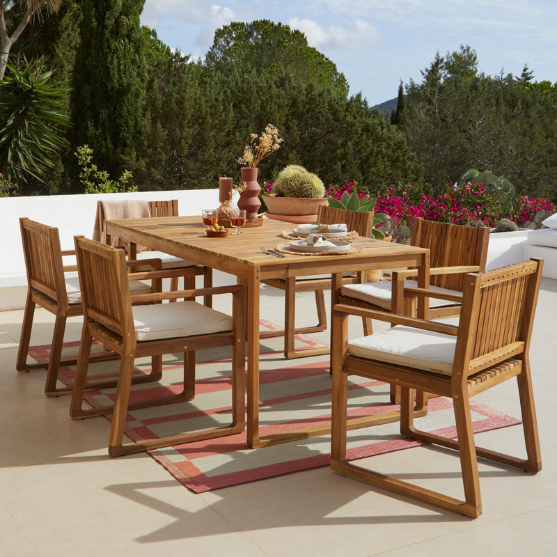 Lankin 6 Seater Wooden Outdoor Dining Set, Cream