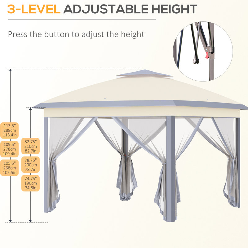 Tente escamotable avec abri de jardin 11 pi x 11 pi. Abat-jour de 121 pieds carrés, beige Installation rapide et pratique pour l'extérieur, le jardin et le patio. Tente allongée Eaves Assemblage simple