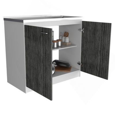 Évier utilitaire Oklahoma, armoire à deux portes, comptoir en acier inoxydable